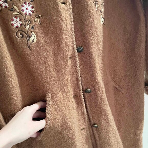 Vintage 90s Floral Embroidered Wool Coat - Medium/Large - Picture 4 of 7